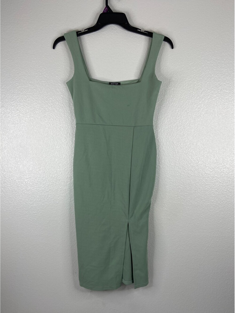 Nasty Gal Women Size 6 Squaring To Go Midi Dress Sage Green Thigh Slit Party NWT